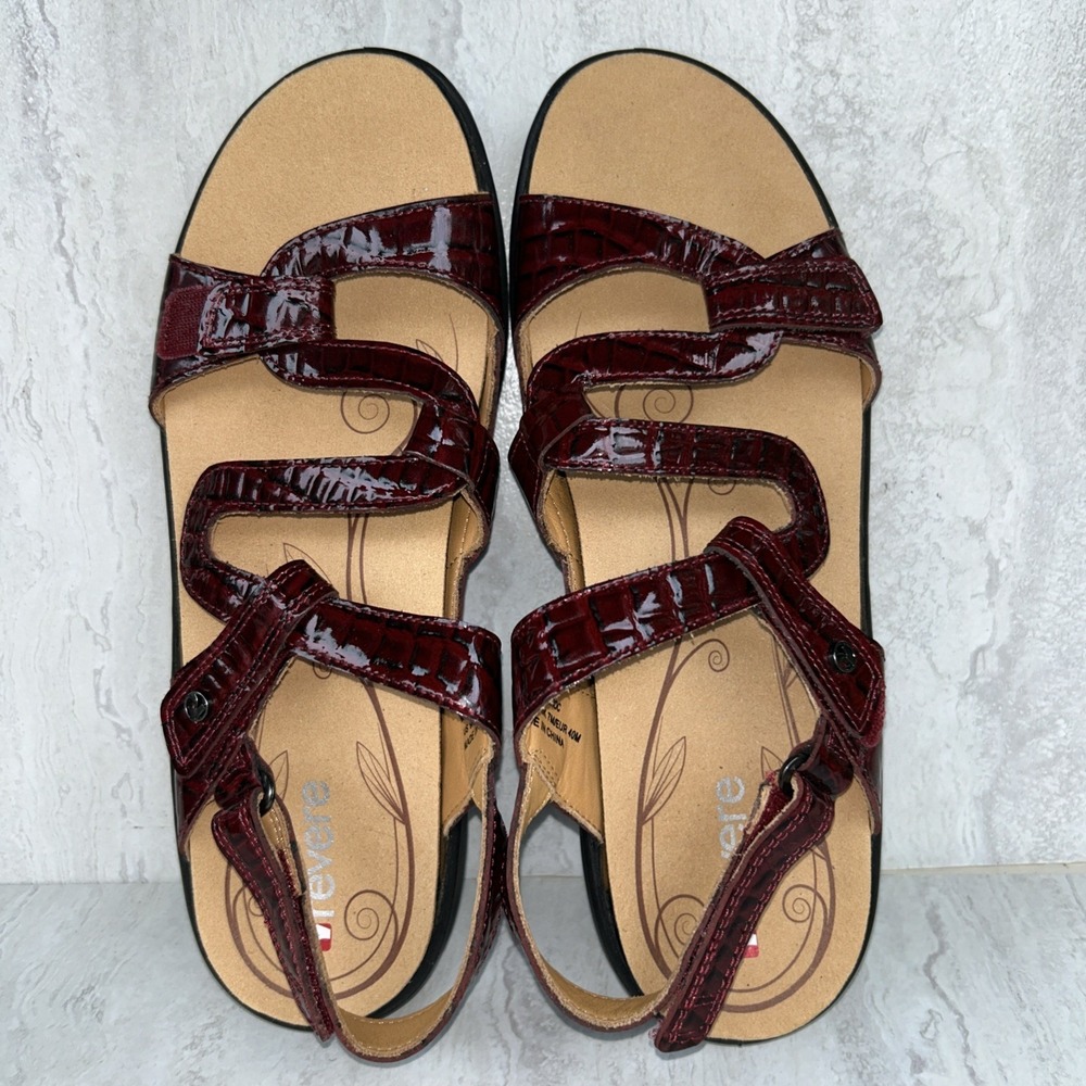 New Revere Miami Red Croc Women Sandals Shoe Sz 9 M Slingback Adjust straps #959
